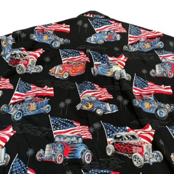High Seas Trading Co. Patriotic Shirt Mens Size‎ 3XLT  Vintage Cars & Flag - Picture 4 of 14